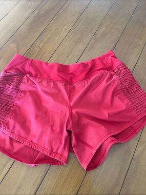 Lululemon Bright Red Athletic Running Shorts Double Back Zip Pockets